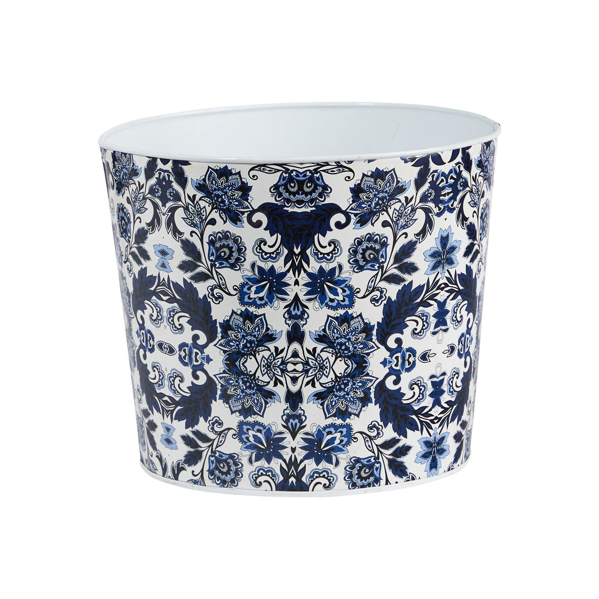 12” Oriental Blue and White Classic Round Metal Planter-Parc Decor