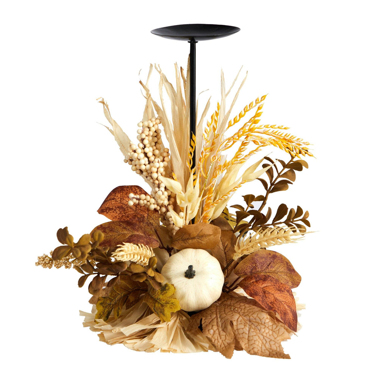 12” Autumn Harvest and Pumpkin Fall Candle Holder-Candelabrum-Parc Decor