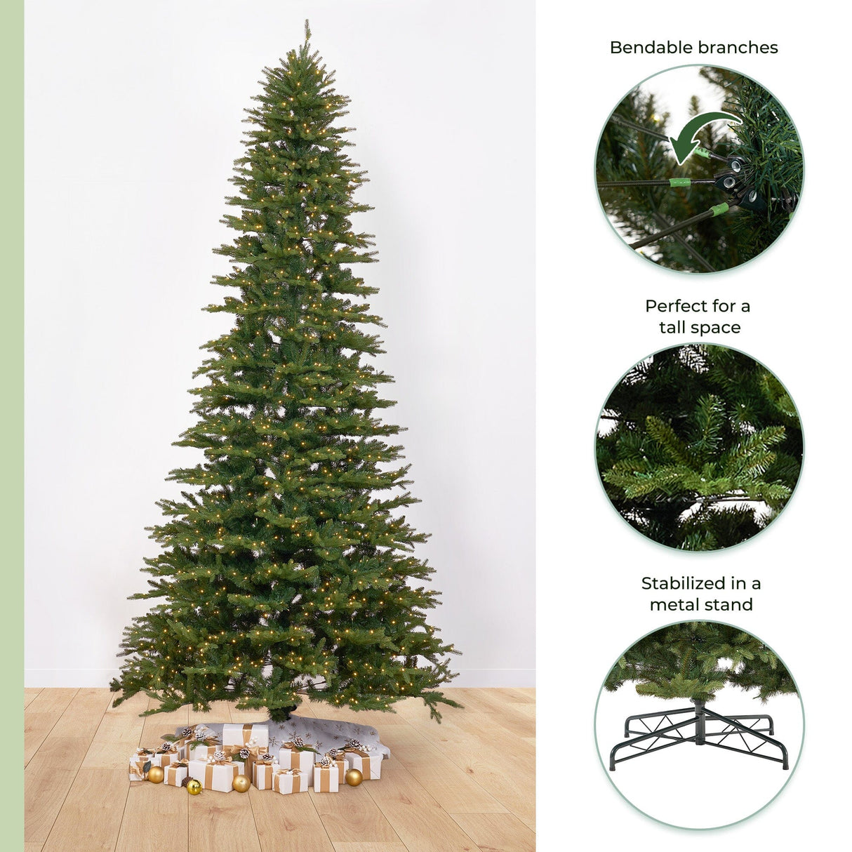 12’ Belgium Fir “Natural Look” Artificial Christmas Tree with 1500 Clear LED Lights and 4962 Bendable Branches-Christmas Tree-Parc Decor