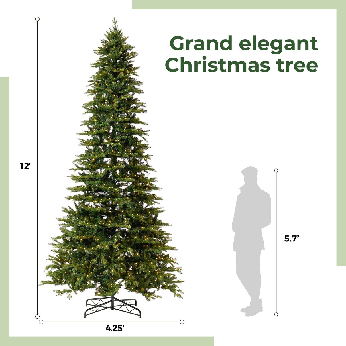 12’ Belgium Fir “Natural Look” Artificial Christmas Tree with 1500 Clear LED Lights and 4962 Bendable Branches-Christmas Tree-Parc Decor
