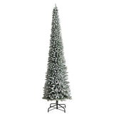 12’ Flocked Pencil Artificial Christmas Tree with 1000 Clear Lights and 1819 Bendable Branches-Christmas Tree-Parc Decor