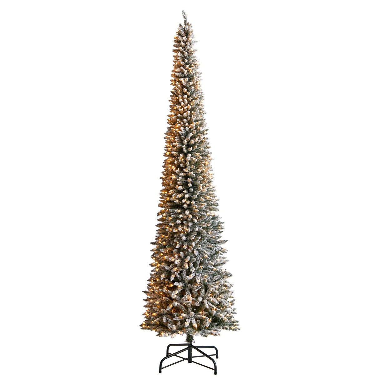 12’ Flocked Pencil Artificial Christmas Tree with 1000 Clear Lights and 1819 Bendable Branches-Christmas Tree-Parc Decor