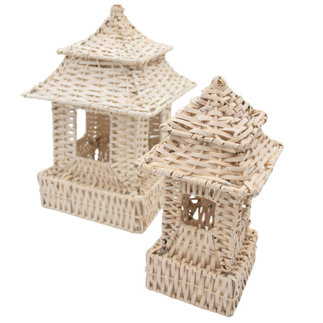 12 Large White Rattan Pagoda Lanterns - Handmade