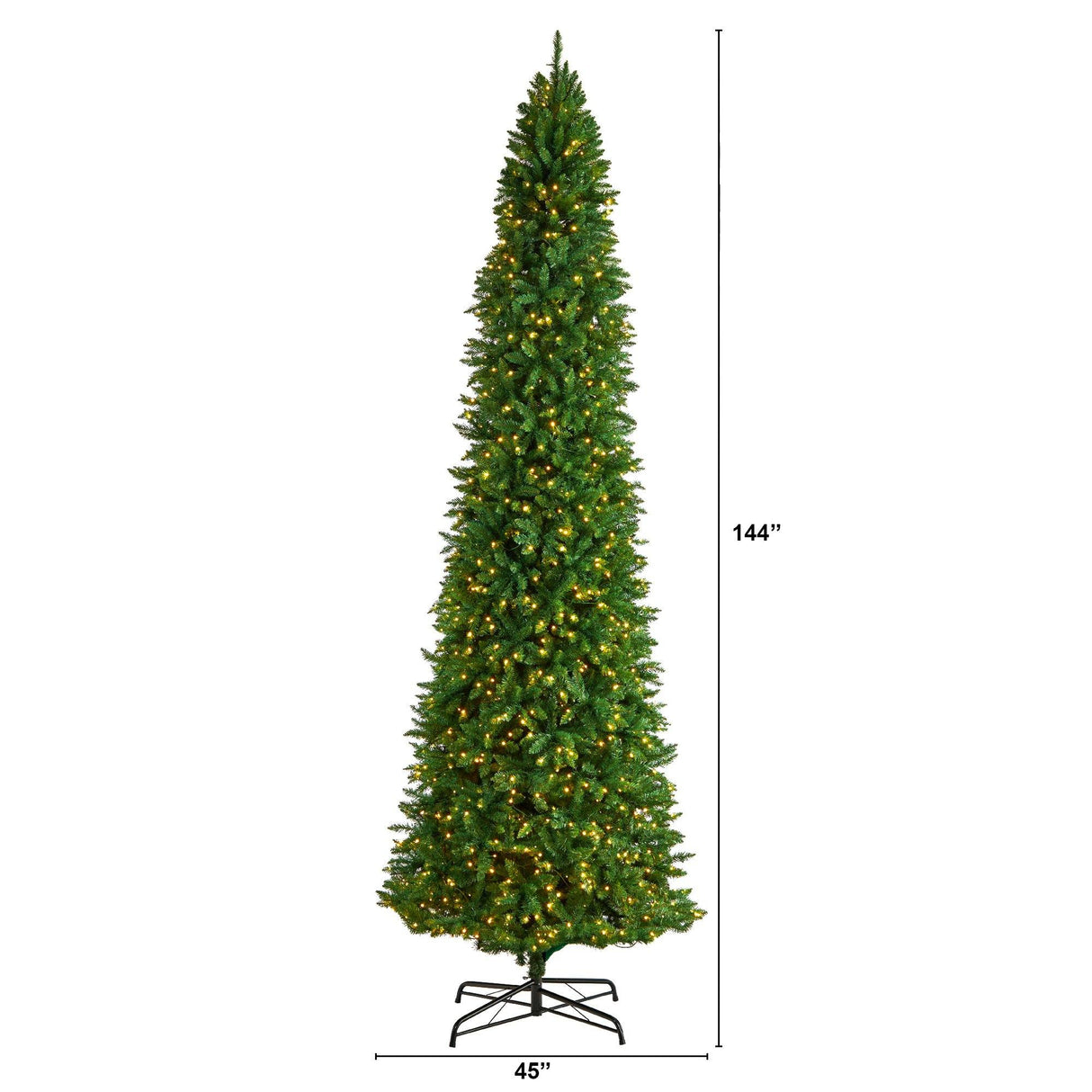 12’ Slim Green Mountain Pine Artificial Christmas Tree with 1100 Clear LED Lights and 3235 Tips-Christmas Tree-Parc Decor