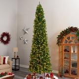12’ Slim Green Mountain Pine Artificial Christmas Tree with 1100 Clear LED Lights and 3235 Tips-Christmas Tree-Parc Decor