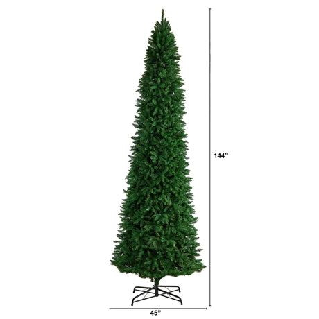 12’ Slim Green Mountain Pine Artificial Christmas Tree with 3235 Bendable Branches-Christmas Tree-Parc Decor