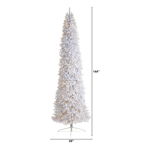 12’ Slim White Artificial Christmas Tree with 1100 Warm White LED Lights and 3235 Bendable Branches-Christmas Tree-Parc Decor
