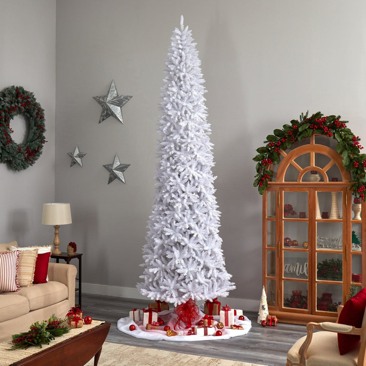 12’ Slim White Artificial Christmas Tree with 3235 Bendable Branches-Christmas Tree-Parc Decor