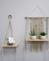 12” x 22” Hand Woven Macrame Wall Hanging with Wooden Shelf-Wall Decor-Parc Decor