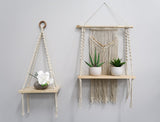 12” x 22” Hand Woven Macrame Wall Hanging with Wooden Shelf-Wall Decor-Parc Decor
