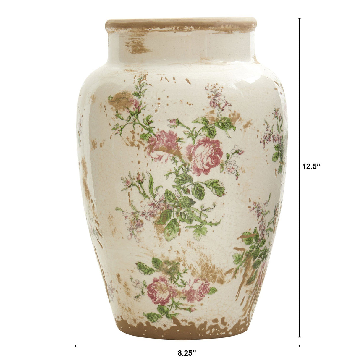 12.5” Tuscan Ceramic Floral Print Vase-Parc Decor