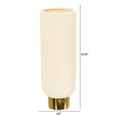 12.75” Elegance Ceramic Cylinder Vase with Gold Accents-Parc Decor