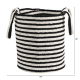 13” Boho Chic Basket Natural Cotton, Handwoven Black and White Stripe with Handles-Parc Decor