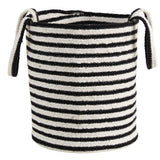 13” Boho Chic Basket Natural Cotton, Handwoven Black and White Stripe with Handles-Parc Decor