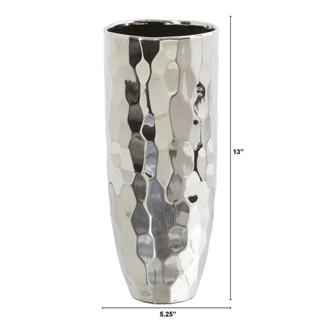 13” Designer Silver Cylinder Vase-Parc Decor