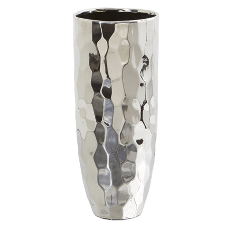 13” Designer Silver Cylinder Vase-Parc Decor
