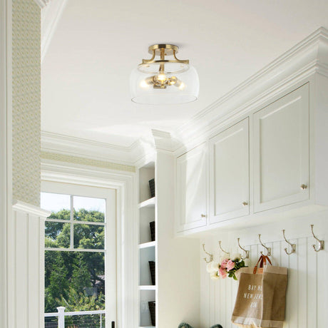 13 Inch 3-Light Brass Gold Semi-Flush Mount Ceiling Light Fixture with Clear Glass Shade-Parc Decor