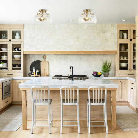 13 Inch 3-Light Brass Gold Semi-Flush Mount Ceiling Light Fixture with Clear Glass Shade-Parc Decor