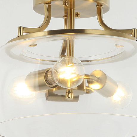 13 Inch 3-Light Brass Gold Semi-Flush Mount Ceiling Light Fixture with Clear Glass Shade-Parc Decor