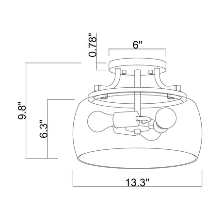 13 Inch 3-Light Brass Gold Semi-Flush Mount Ceiling Light Fixture with Clear Glass Shade-Parc Decor