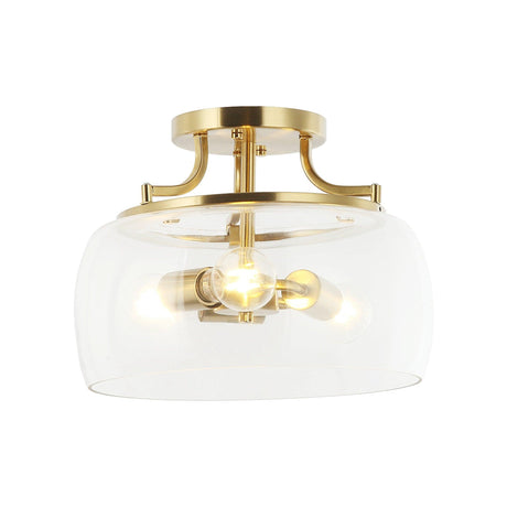13 Inch 3-Light Brass Gold Semi-Flush Mount Ceiling Light Fixture with Clear Glass Shade-Parc Decor