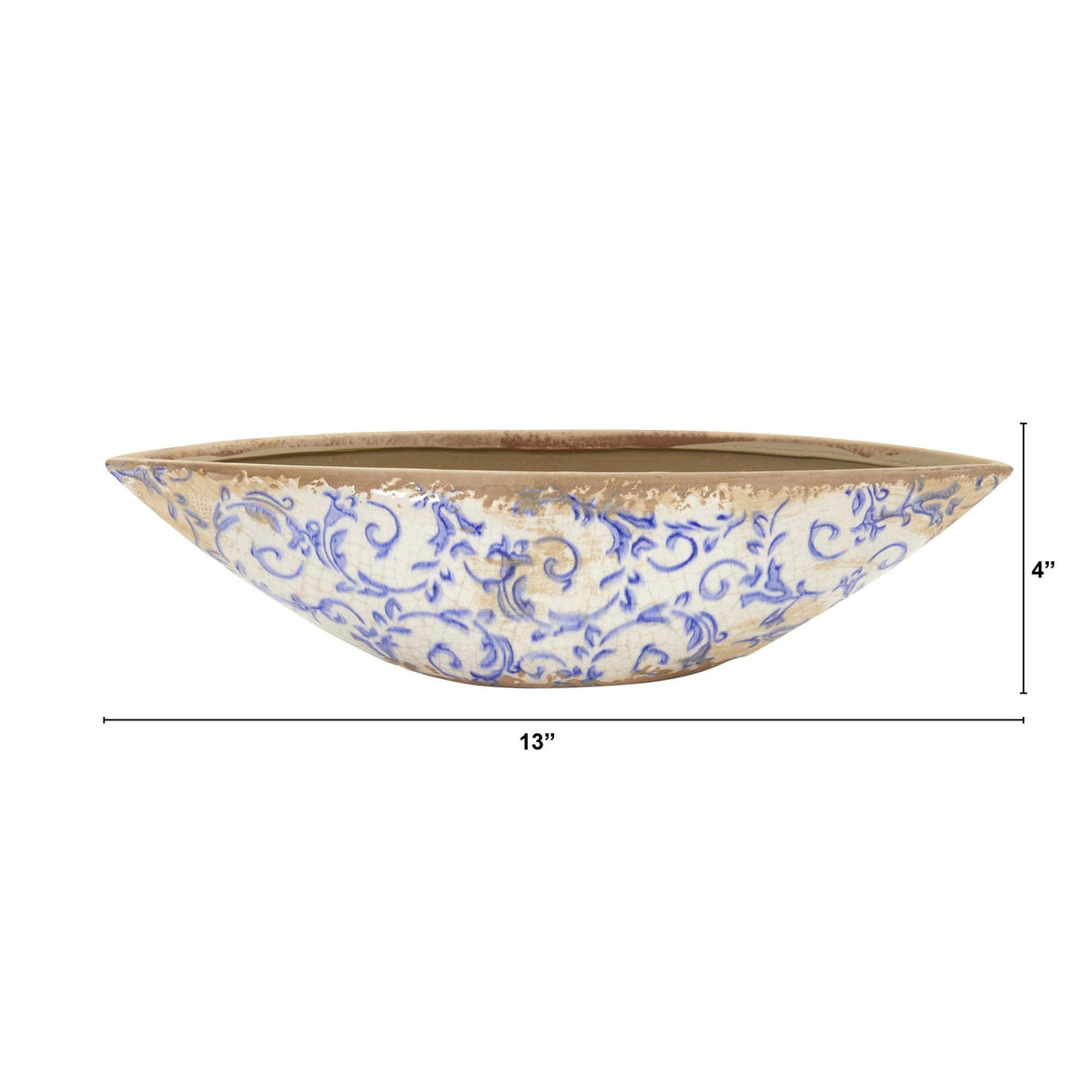 13” Tuscan Ceramic Blue Scroll Decorative Bowl-Parc Decor
