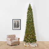13’ Artificial Slim Green Mountain Pine Christmas Tree with 1360 Warm White LED Lights and 3924 Bendable Branches-Christmas Tree-Parc Decor