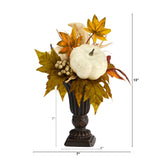 13” Fall Pumpkin and Berries Artificial Autumn Arrangement in Decorative Urn-Arrangement-Parc Decor