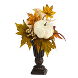 13” Fall Pumpkin and Berries Artificial Autumn Arrangement in Decorative Urn-Arrangement-Parc Decor