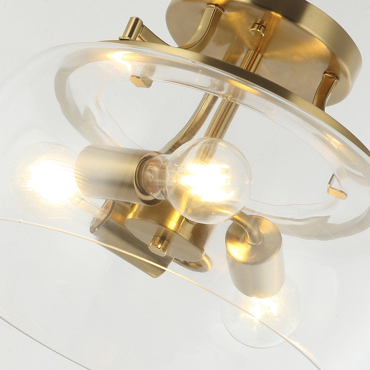 13 Inch 3-Light Brass Gold Semi-Flush Mount Ceiling Light Fixture with Clear Glass Shade-吸顶灯具-Parc Decor
