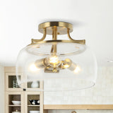 13 Inch 3-Light Brass Gold Semi-Flush Mount Ceiling Light Fixture with Clear Glass Shade-吸顶灯具-Parc Decor