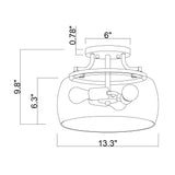 13 Inch 3-Light Brass Gold Semi-Flush Mount Ceiling Light Fixture with Clear Glass Shade-吸顶灯具-Parc Decor