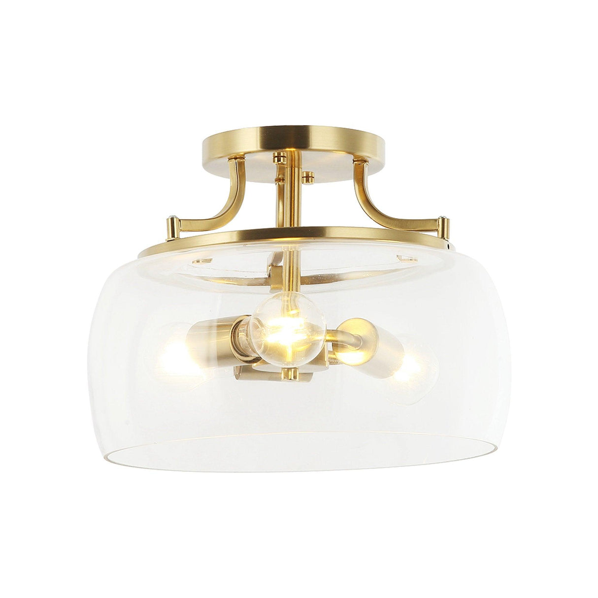 13 Inch 3-Light Brass Gold Semi-Flush Mount Ceiling Light Fixture with Clear Glass Shade-吸顶灯具-Parc Decor
