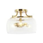 13 Inch 3-Light Brass Gold Semi-Flush Mount Ceiling Light Fixture with Clear Glass Shade
