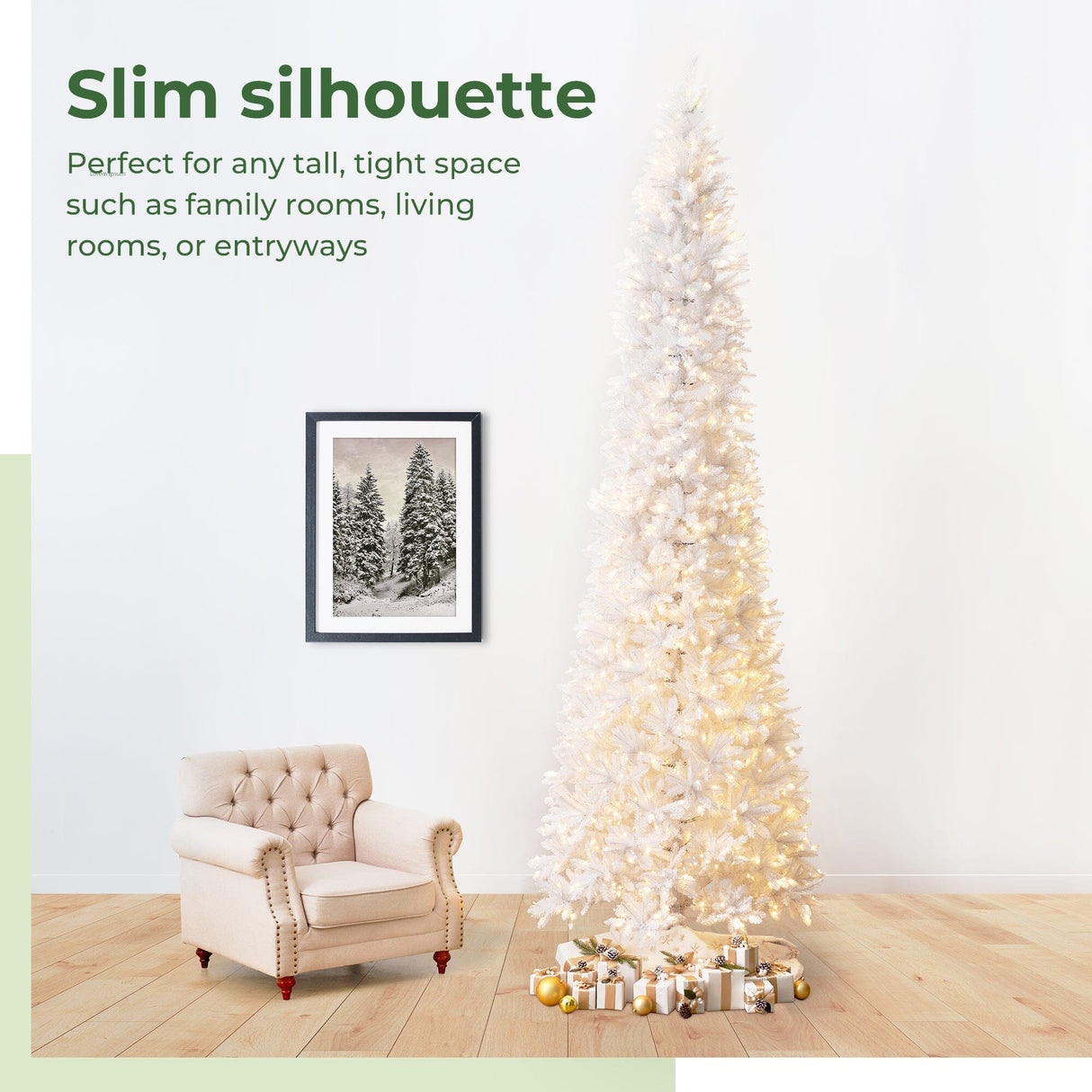 13’ Slim White Artificial Christmas Tree with 1350 Warm White LED Lights and 3924 Bendable Branches-Christmas Tree-Parc Decor