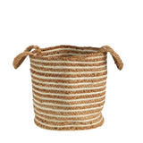 14” Boho Chic Basket Natural Cotton and Jute, Handwoven Stripe with Handles-Parc Decor