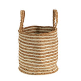 14” Boho Chic Basket Natural Cotton and Jute, Handwoven Stripe with Handles-Parc Decor