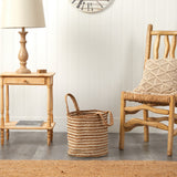 14” Boho Chic Basket Natural Cotton and Jute, Handwoven Stripe with Handles-Parc Decor