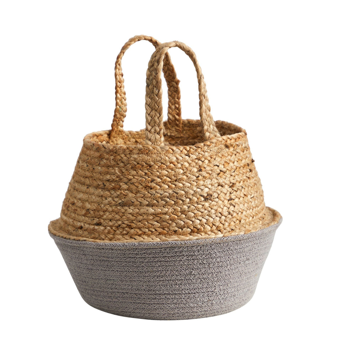 14” Boho Chic Handmade Cotton & Jute Gray Woven Planter-Parc Decor