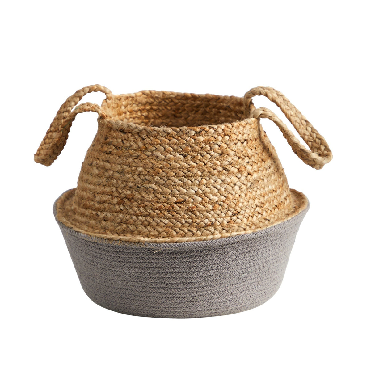 14” Boho Chic Handmade Cotton & Jute Gray Woven Planter-Parc Decor