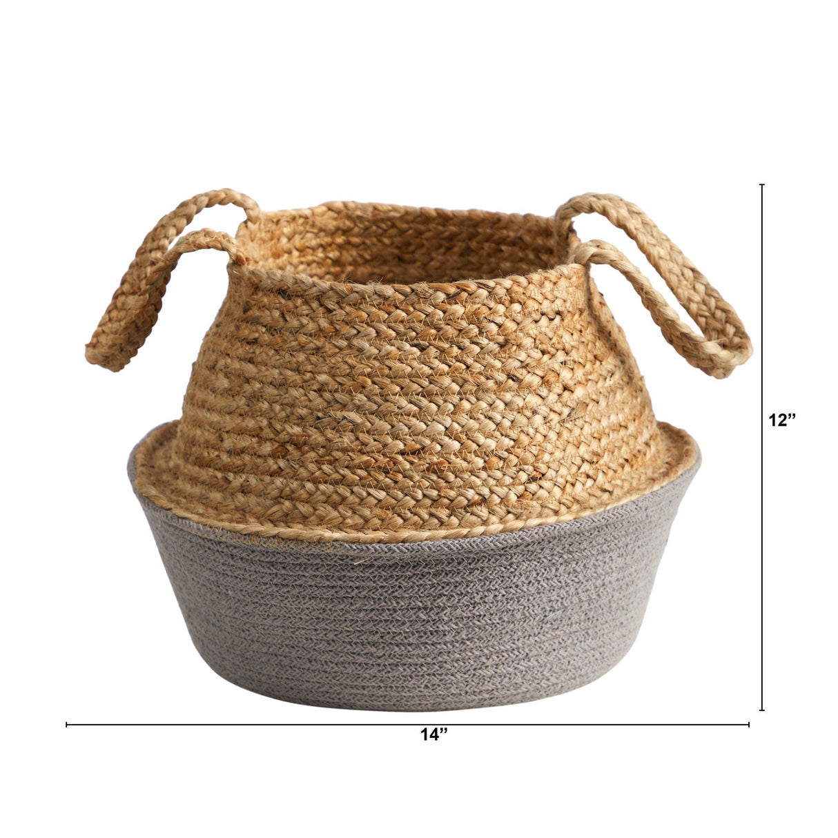 14” Boho Chic Handmade Cotton & Jute Gray Woven Planter-Parc Decor