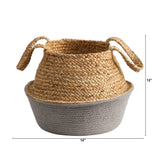 14” Boho Chic Handmade Cotton & Jute Gray Woven Planter-Parc Decor