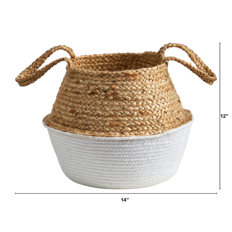 14” Boho Chic Handmade Cotton & Jute White Woven Planter-Parc Decor