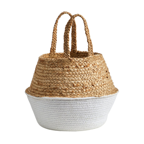 14” Boho Chic Handmade Cotton & Jute White Woven Planter-Parc Decor