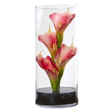 14” Calla Lily Artificial Arrangement in Cylinder Glass-Parc Decor
