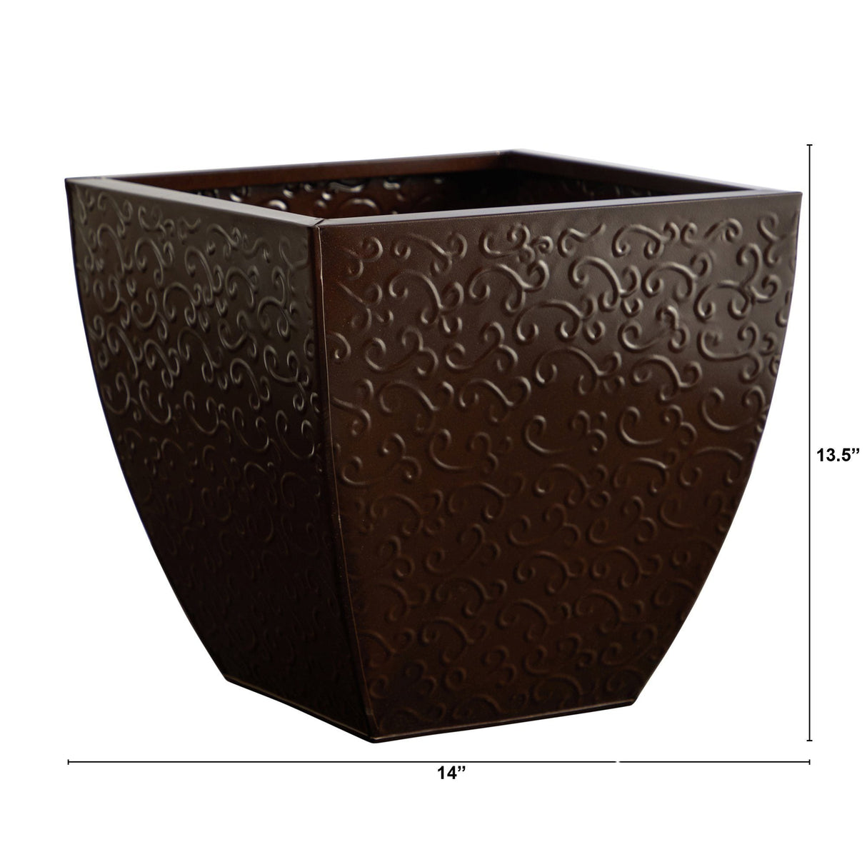 14” Embossed Metal Scroll Planter-Parc Decor