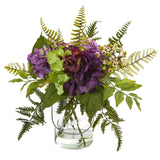 14” Hydrangea & Berry Artificial Arrangement-Parc Decor