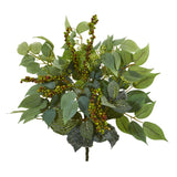 14” Mixed Ficus, Fittonia and Berries Bush Artificial Plant (Set of 6)-Parc Decor