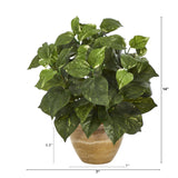 14” Pothos Artificial Plant in Ceramic Planter-Parc Decor