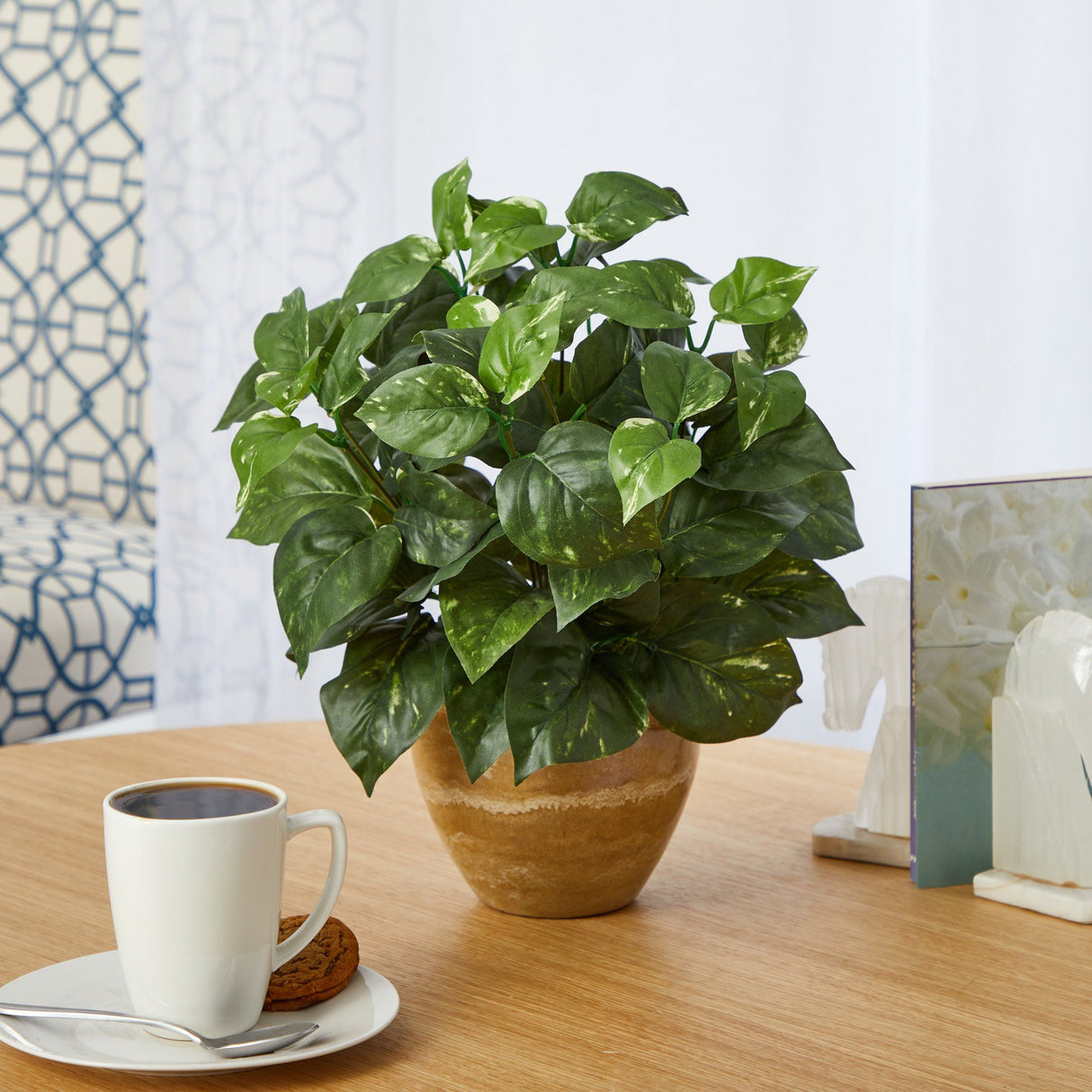 14” Pothos Artificial Plant in Ceramic Planter-Parc Decor